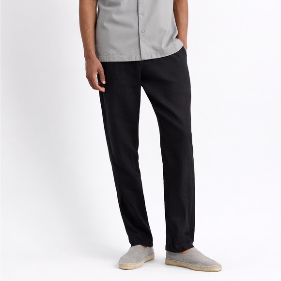 James Perse Linen Drawstring Trousers Men’s Medium Black Straight Leg Casual